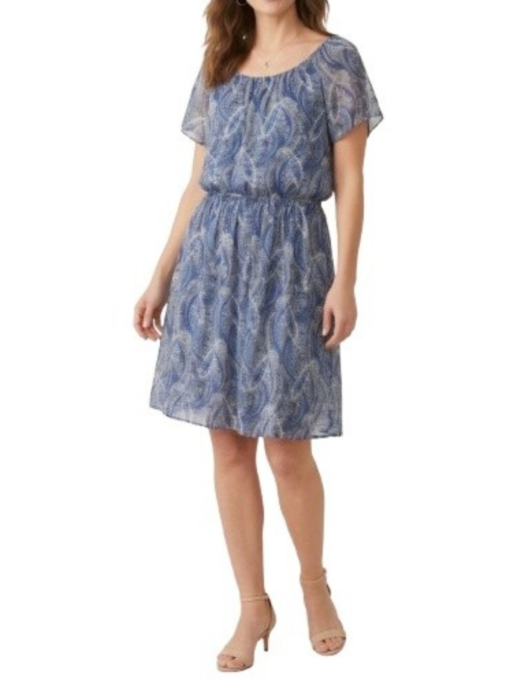 Westport 1962 Blue Paisley Print Dress Blouson Spring Summer Stretch Waist